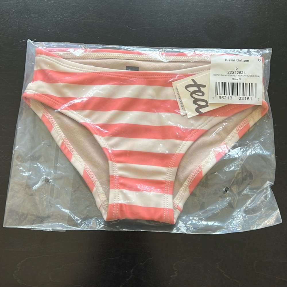 Tea bikini bottom. Core swim stripe-peach blossom.